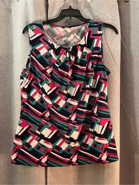 Tahari Multicolor Geometric Sleeveless Camisole - Pink, Teal, Navy & White